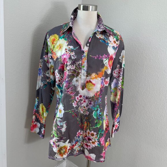 Georg Roth Womens Medium Floral Long Sleeve Pullover Tunic Top Shirt - Picture 1 of 13